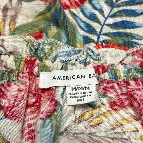 American Eagle Floral Hawaiian Off The Shoulder Crop Top Cotton Linen Size M - Picture 4 of 8